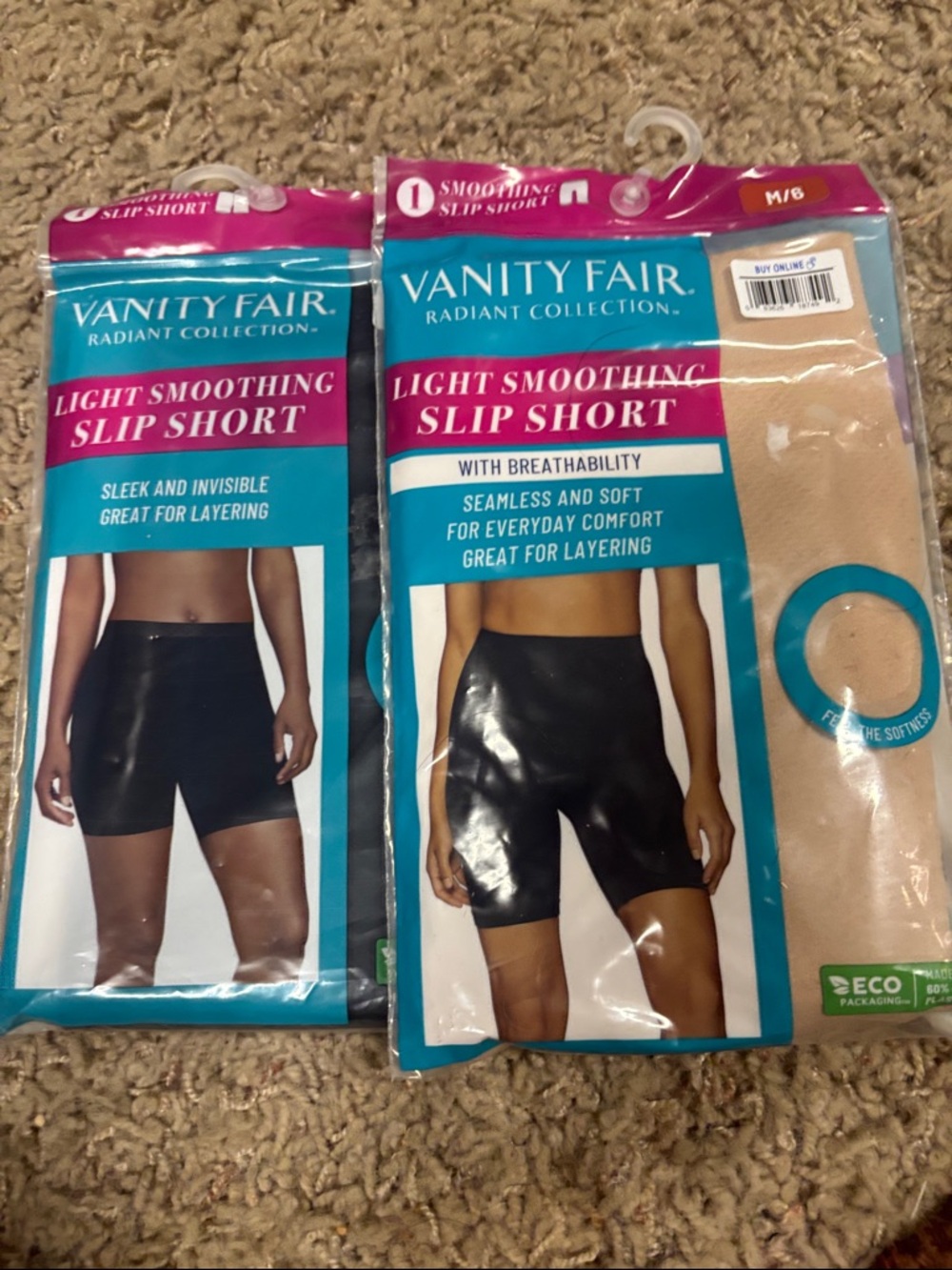 2 Pairs (black and beige) NWT Vanity Fair Light Smoothing Slip Shirts